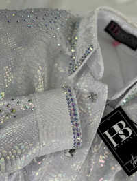 SIMPLY + White Snakeskin Stretch Spandex Day Shirt 1389