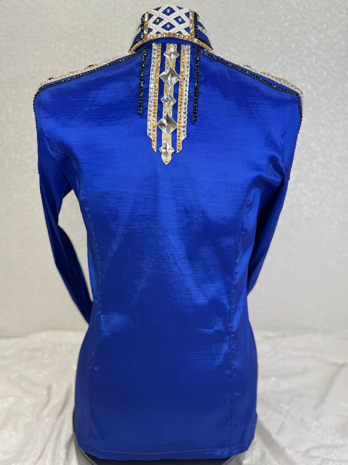 GLAM Royal Blue, Gold and White Stretch Taffeta Day Shirt