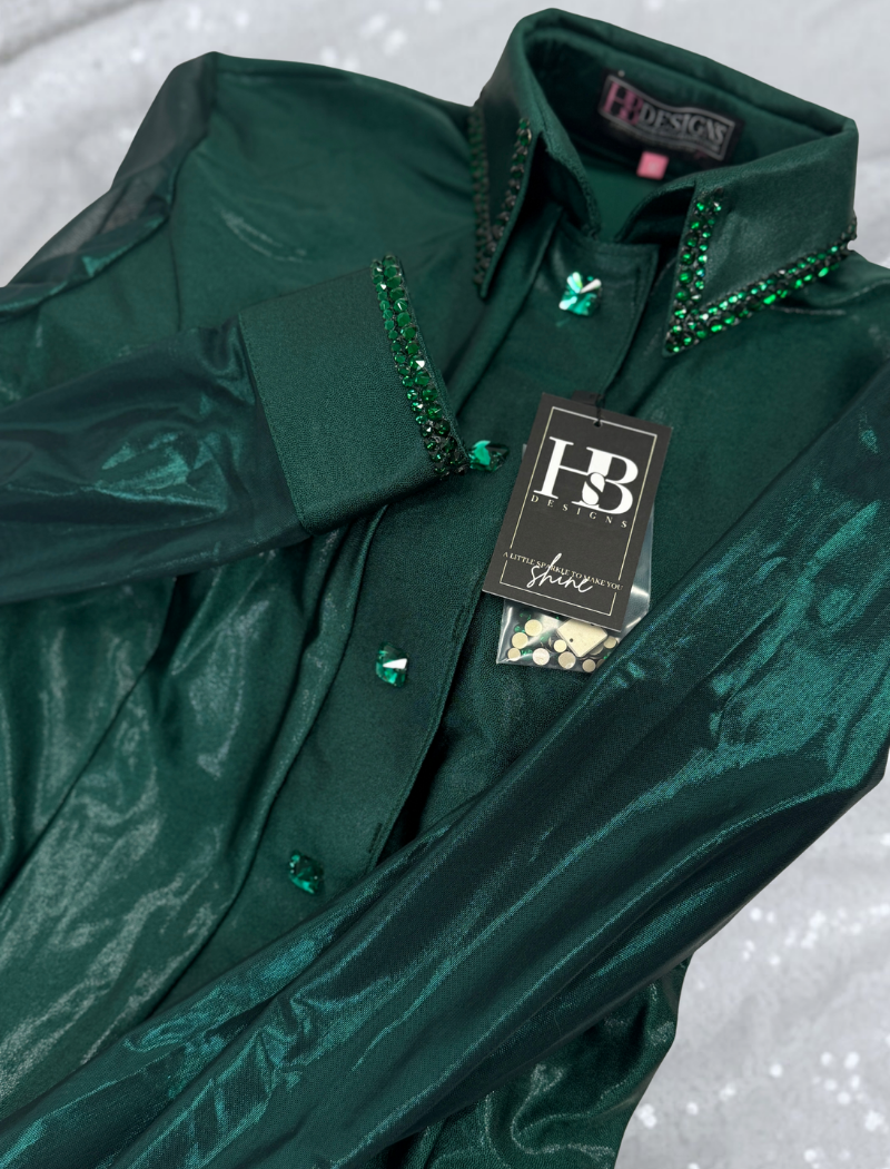 SIMPLY BREEZY Hunter Green Melted Metals Stretch Day Shirt