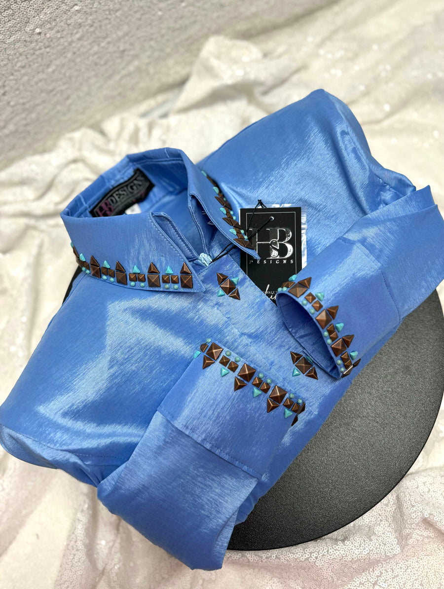 SIMPLY SOUTHWESTERN Periwinkle, Copper and Turquoise Stretch Taffeta Day Shirt 1034