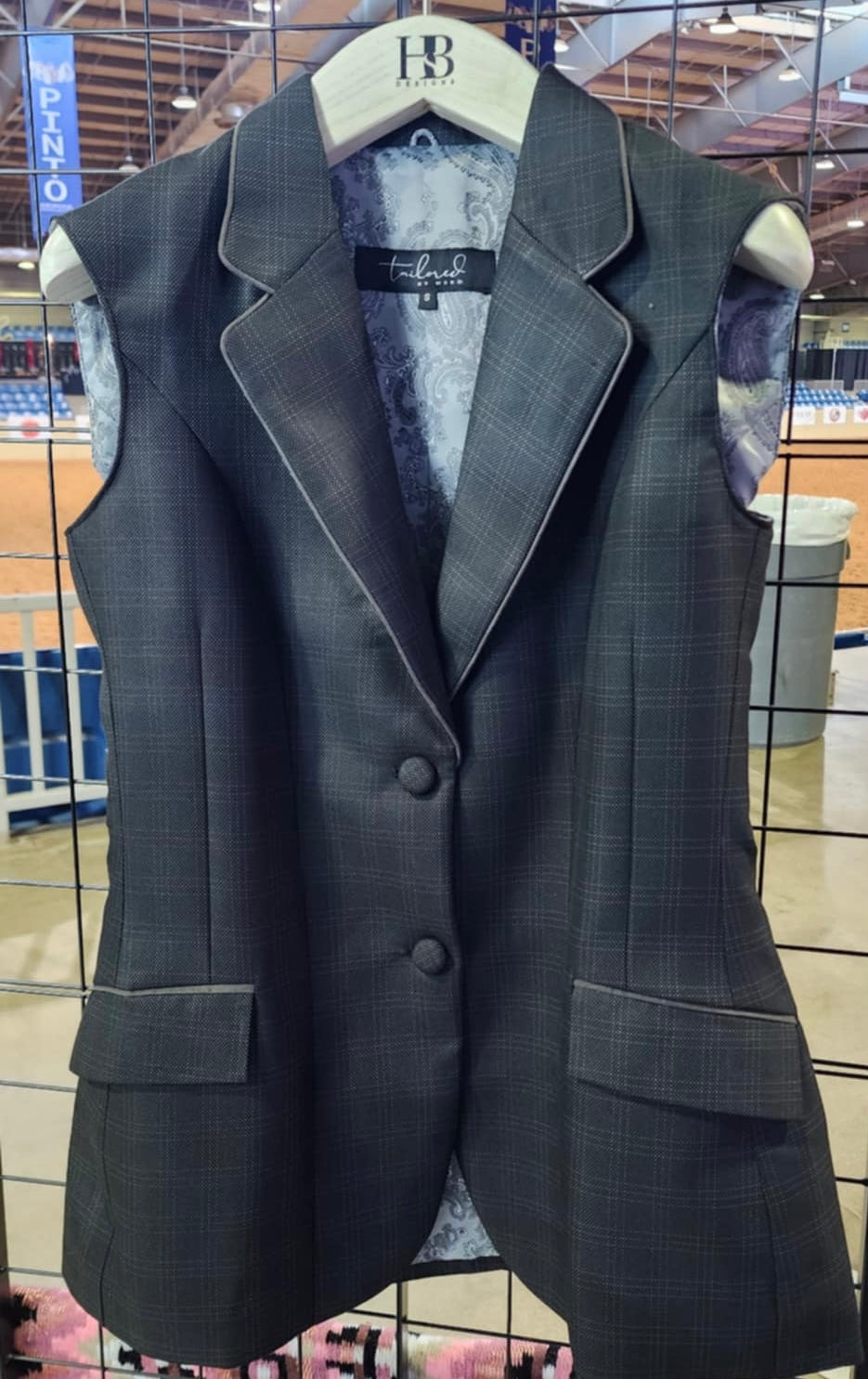 TAILORED Dark Charcoal Grey Plaid Halter/Longe Line Vest #2004