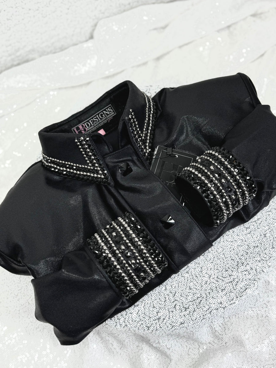 GLITZY Black Melted Metals Stretch Day Shirt 1264
