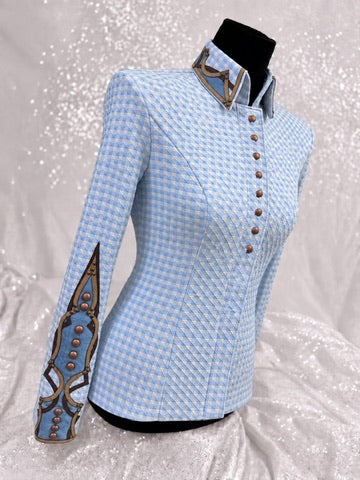 SOUTHWESTERN Light Blue Gingham Stretch Spandex Day shirt 1519