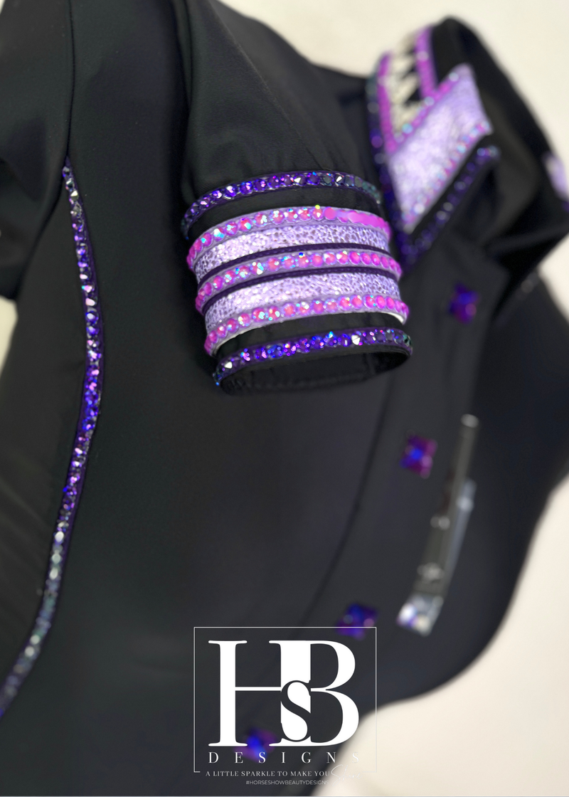 LUXE Black & Purple Spandex Day Shirt w/ Crystal Piping