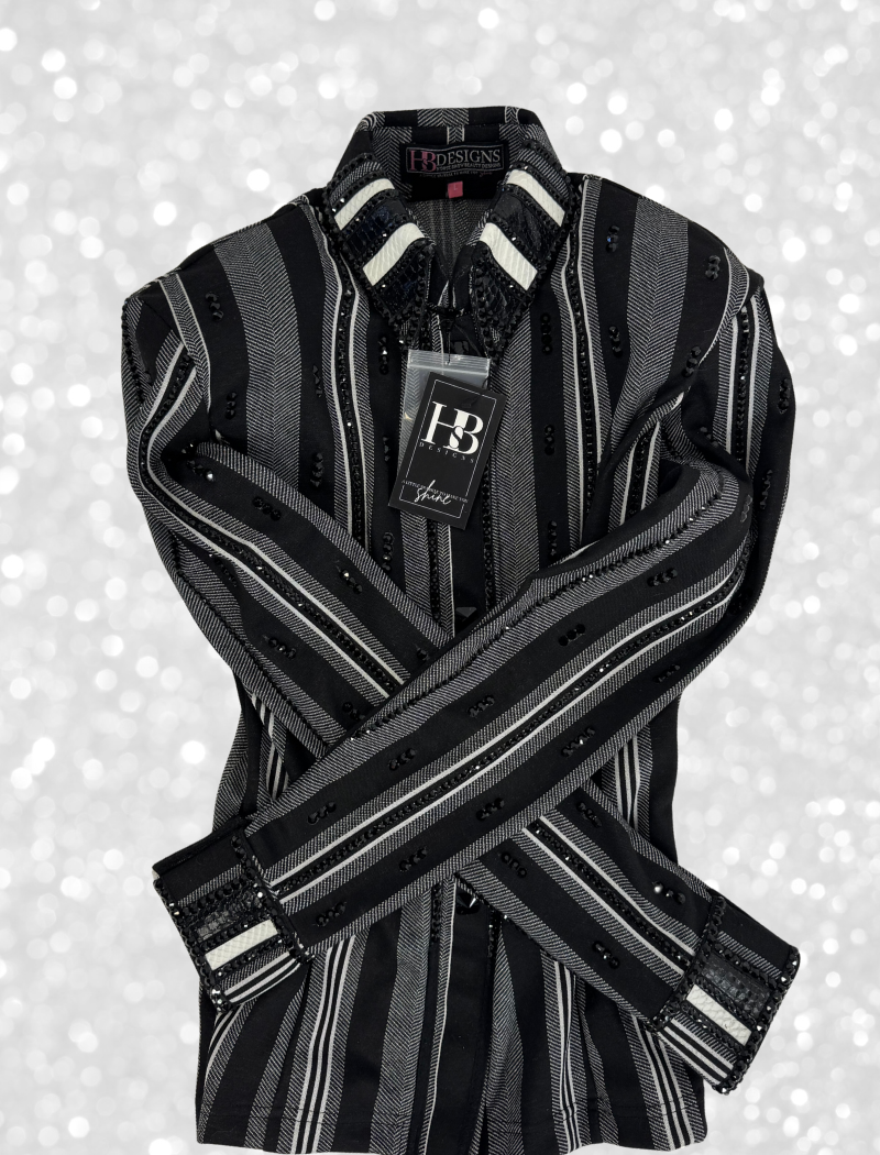 GLAM Black and White Striped Stretch Knit Day Shirt 1388