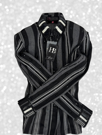 GLAM Black and White Striped Stretch Knit Day Shirt 1388