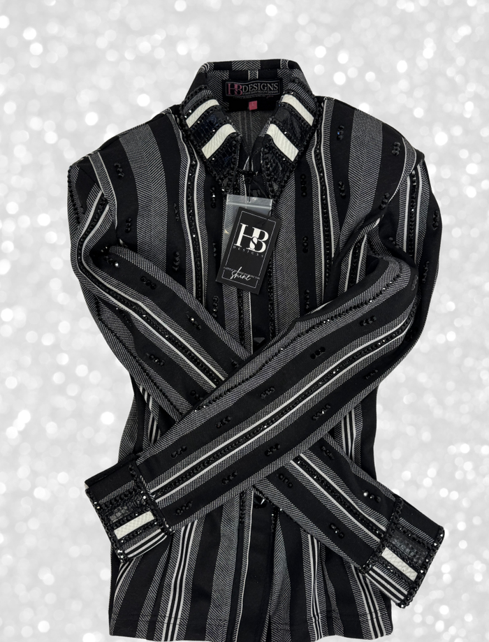 GLAM Black and White Striped Stretch Knit Day Shirt 1388