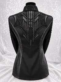 GLAM YOKED Black on Black w/ Contrast Panels Stretch Day Shirt 1522
