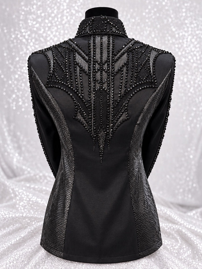 GLAM YOKED Black on Black w/ Contrast Panels Stretch Day Shirt 1522