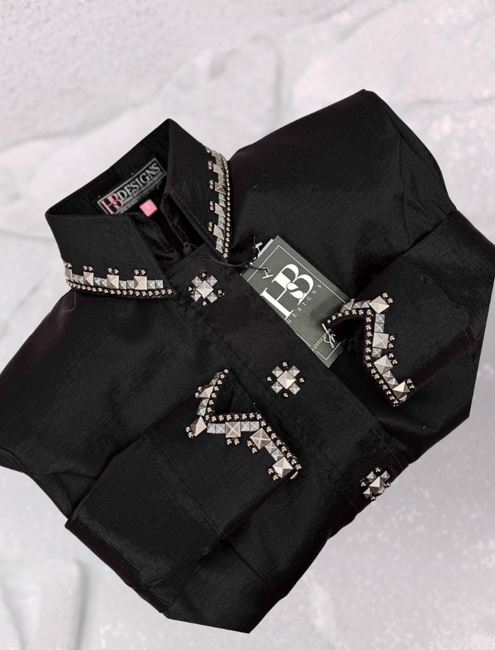 SIMPLY SOUTHWESTERN Black w/ Antique Silver Stretch Taffeta Day Shirt Day Shirt 1499