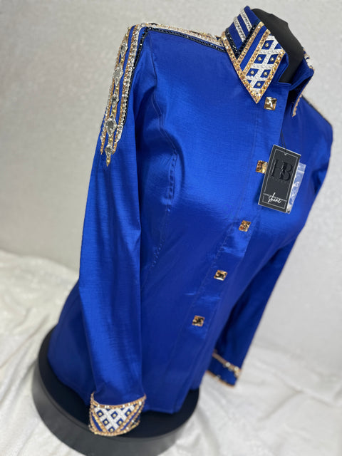 GLAM Royal Blue, Gold and White Stretch Taffeta Day Shirt