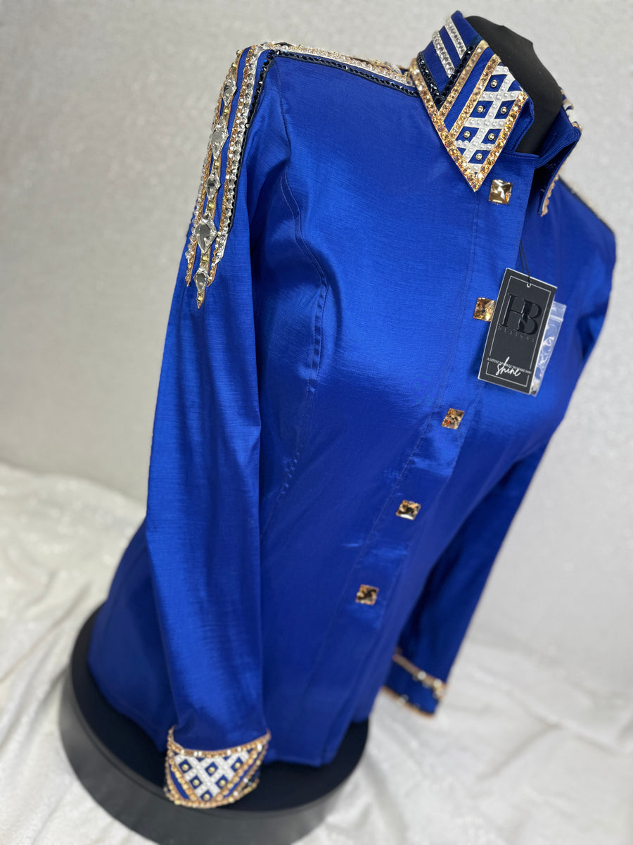 GLAM Royal Blue, Gold and White Stretch Taffeta Day Shirt 1302