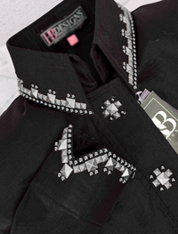 SIMPLY SOUTHWESTERN Black w/ Antique Silver Stretch Taffeta Day Shirt Day Shirt 1499