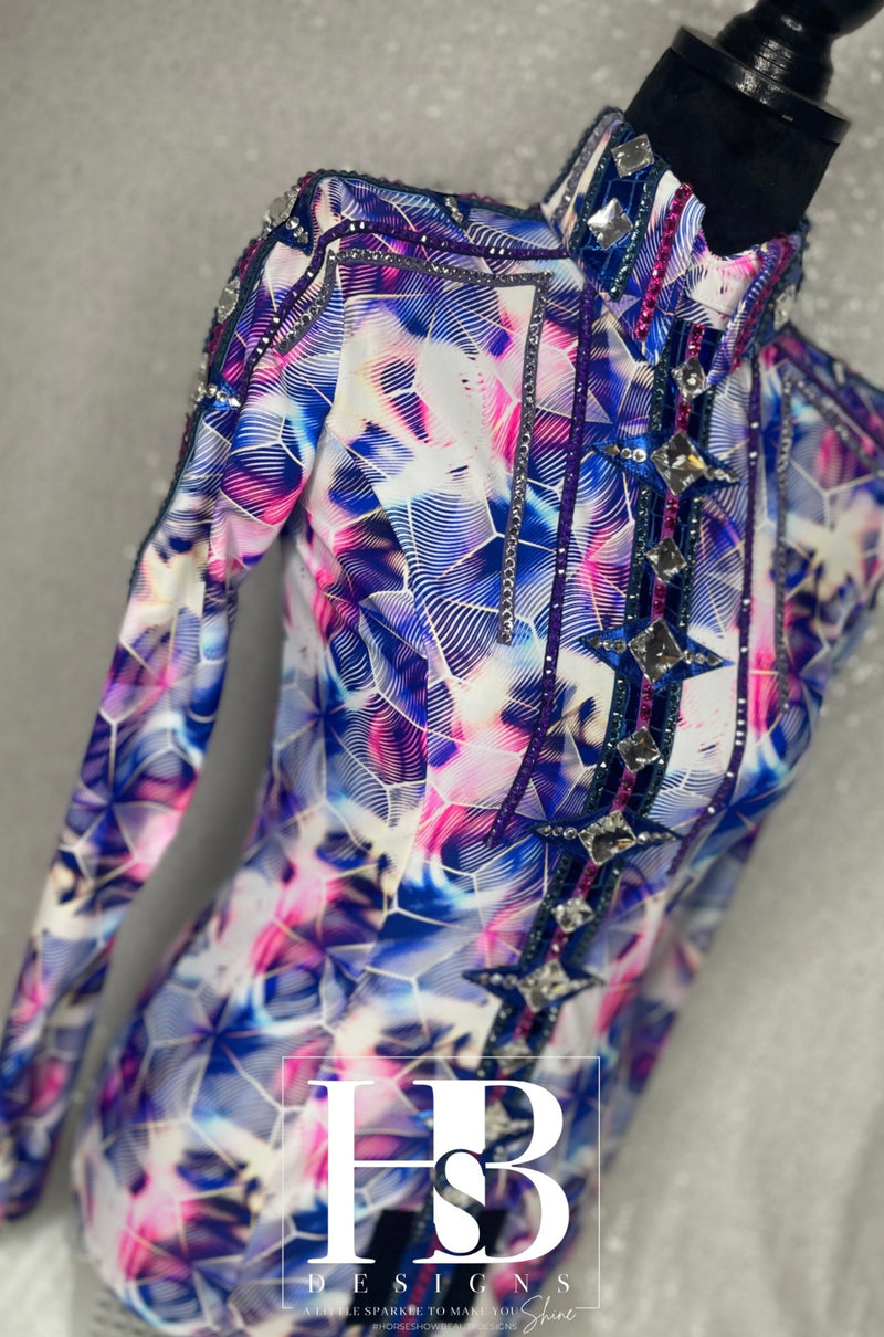 XS/S+ Blue, Purple & Pink Geometric Back Zip Day Shirt