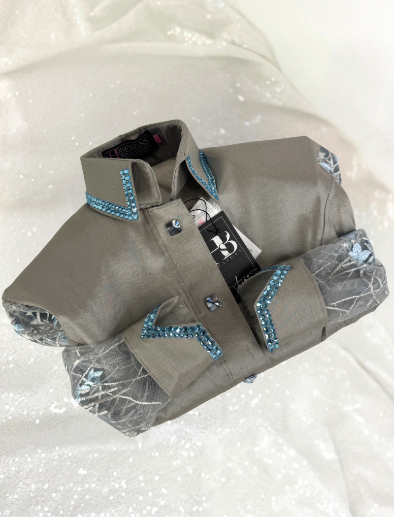 SIMPLY BREEZY Silver w/ Aqua Stretch Taffeta Day Shirt 1381