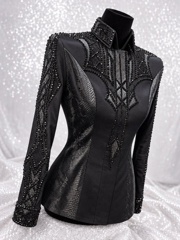 GLAM YOKED Black on Black w/ Contrast Panels Stretch Day Shirt 1522