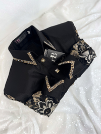 SIMPLY BREEZY Black w/ Gold Stretch Taffeta Day Shirt 1380