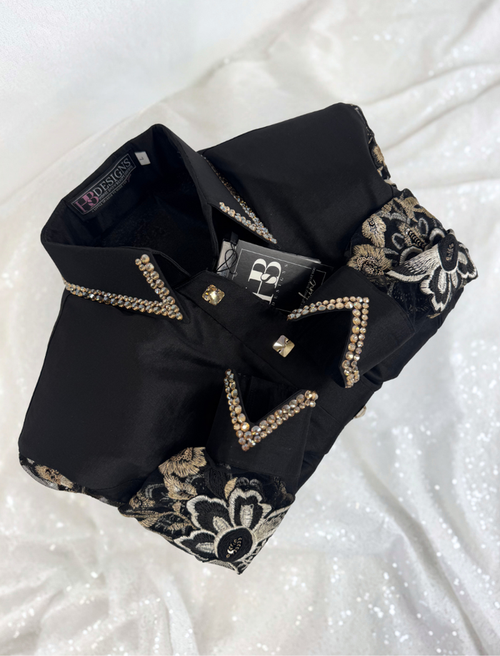 SIMPLY BREEZY Black w/ Gold Stretch Taffeta Day Shirt 1380