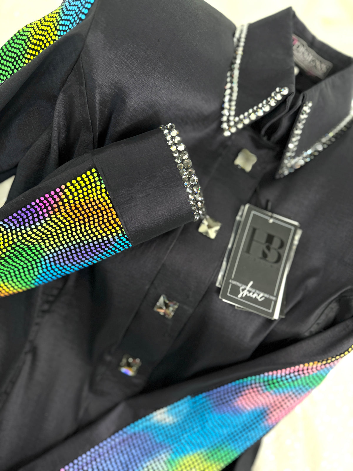 SIMPLY Dark Charcoal w/ Colorful Panel Stretch Taffeta Day Shirt 1359