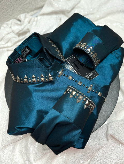 SIMPLY SOUTHWESTERN Dark Teal Crisp Stretch Taffeta Day Shirt