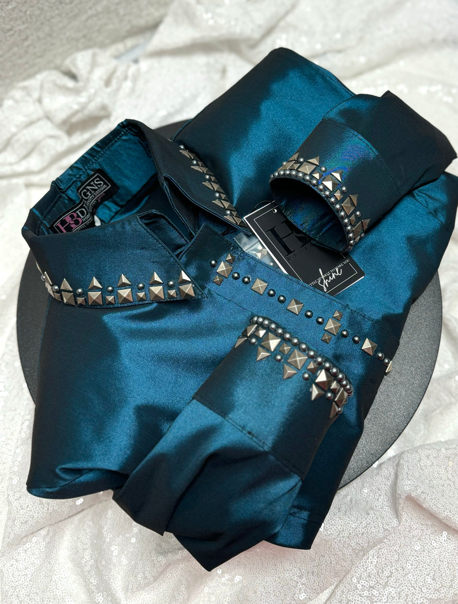 SIMPLY SOUTHWESTERN Dark Teal Crisp Stretch Taffeta Day Shirt 1046