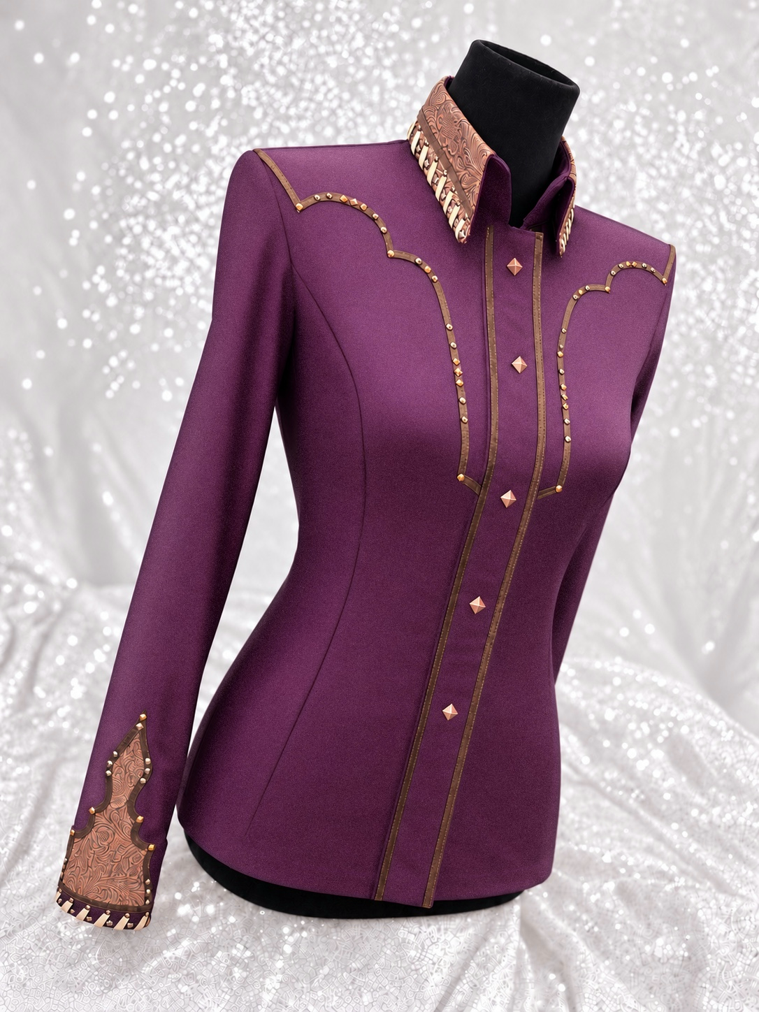SOUTHWESTERN Dark Burgundy Shiny Spandex Day Shirt 1520
