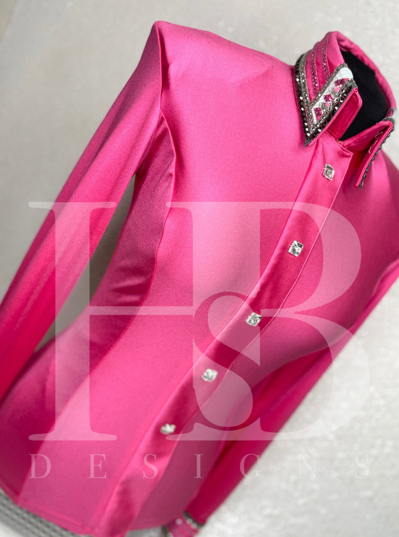 LUXE Hot Pink w/ Grey, Black and White Shiny Spandex Day Shirt