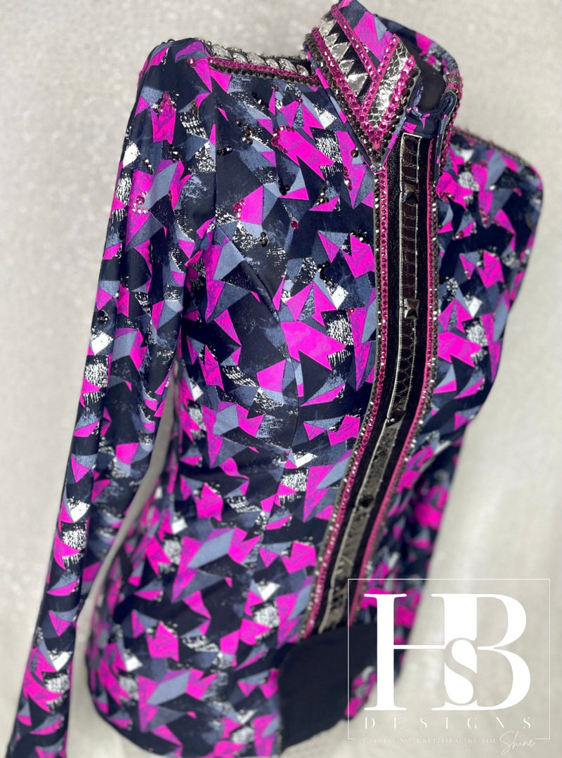 S/M/L Fuchsia Black & Grey Back Zip Day Shirt