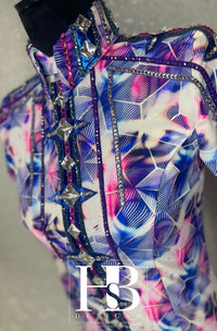 XS/S+ Blue, Purple & Pink Geometric Back Zip Day Shirt