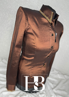 SIMPLY Chocolate Brown Taffeta Day Shirt