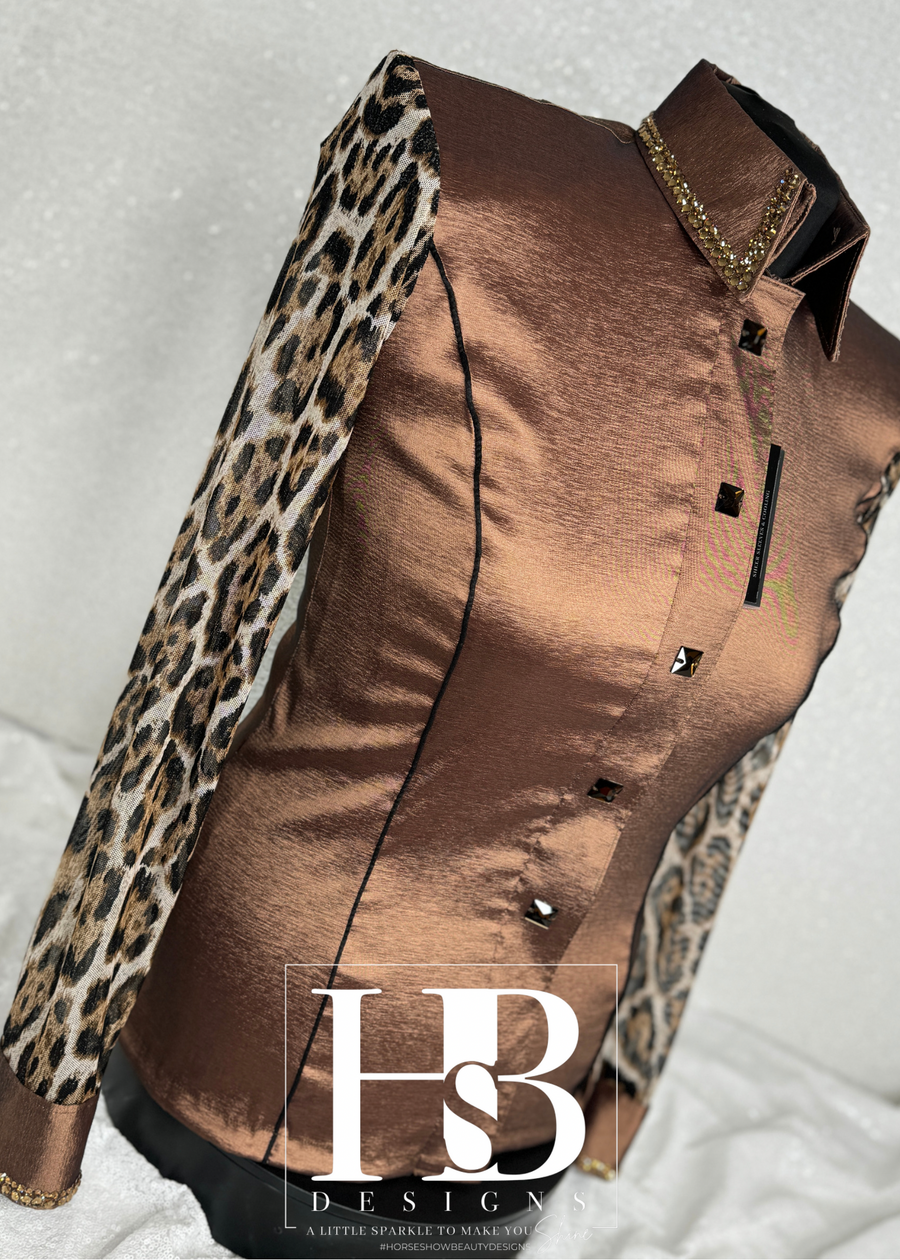 SIMPLY BREEZY Milk Chocolate Brown Leopard Stretch Taffeta Day Shirt 1134