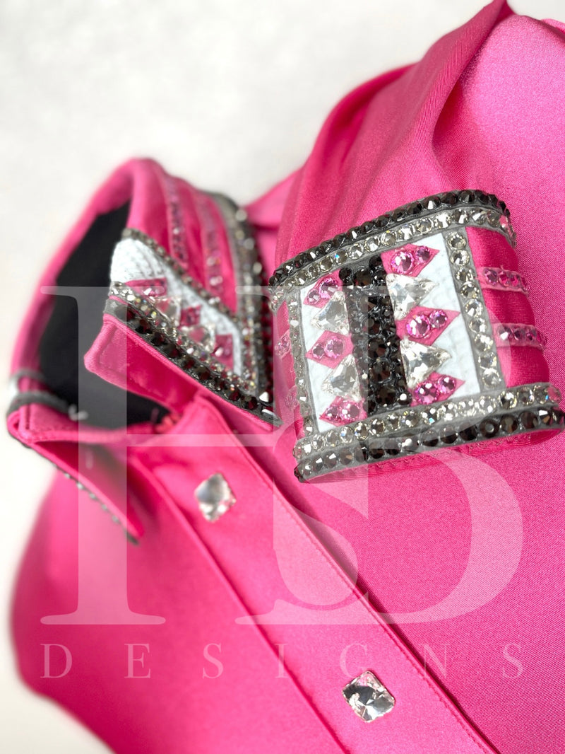 LUXE Hot Pink w/ Grey, Black and White Shiny Spandex Day Shirt