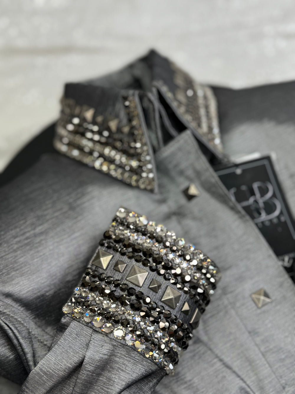 GLITZY Gunmetal Grey Stretch Taffeta Day Shirt