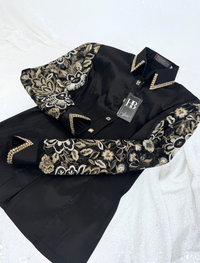 SIMPLY BREEZY Black w/ Gold Stretch Taffeta Day Shirt 1380