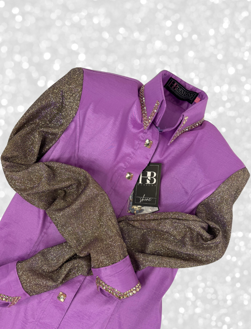 SIMPLY Orchid w/ Gold Contrast Sleeves Stretch Taffeta Day Shirt 1385