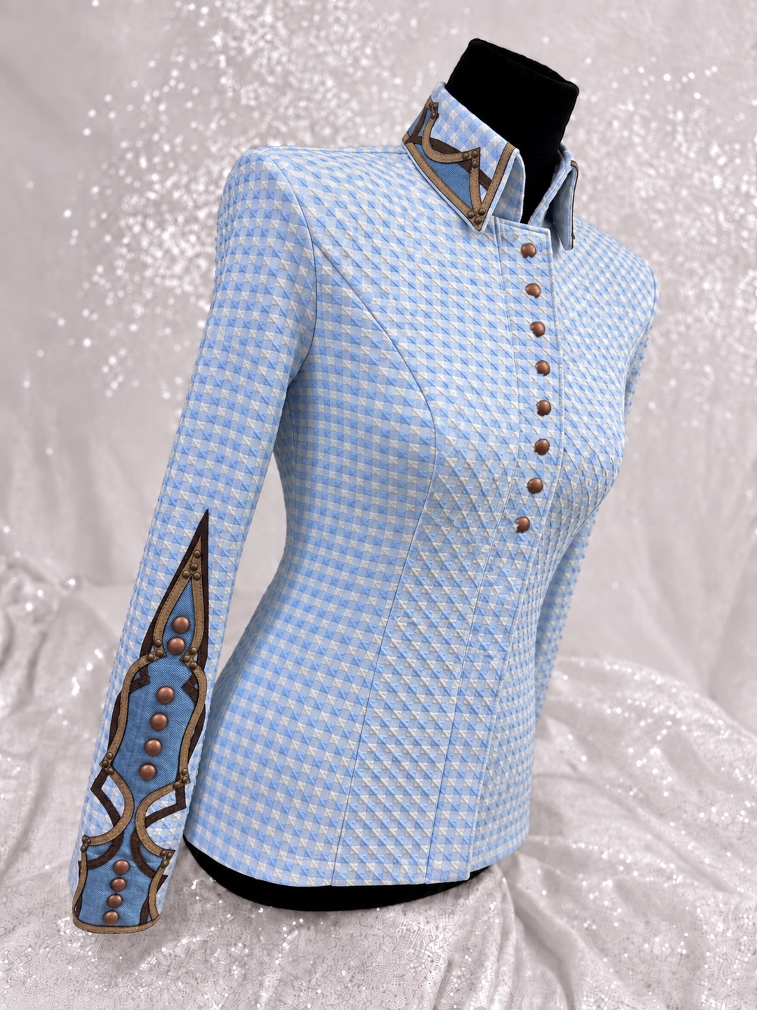 SOUTHWESTERN Light Blue Gingham Stretch Spandex Day shirt 1519