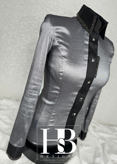 SIMPLY Gunmetal Grey & Black Taffeta Day Shirt