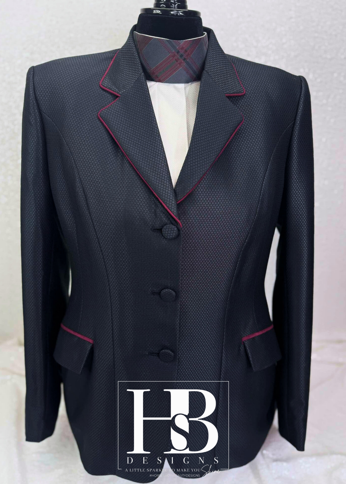 TAILORED Black Pique w/ Burgundy Accents Hunt Coat