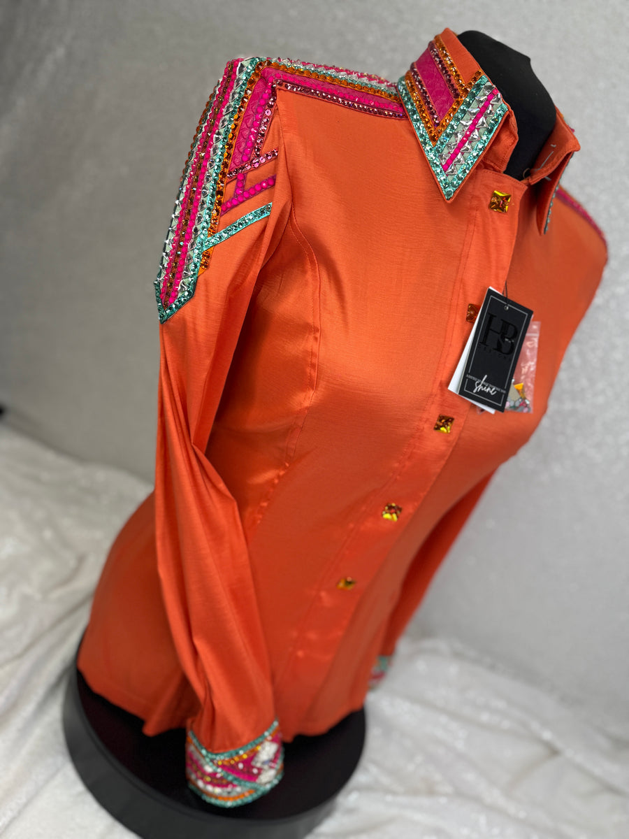 GLAM Orange, Seafoam and Pink Stretch Taffeta Day Shirt 1309