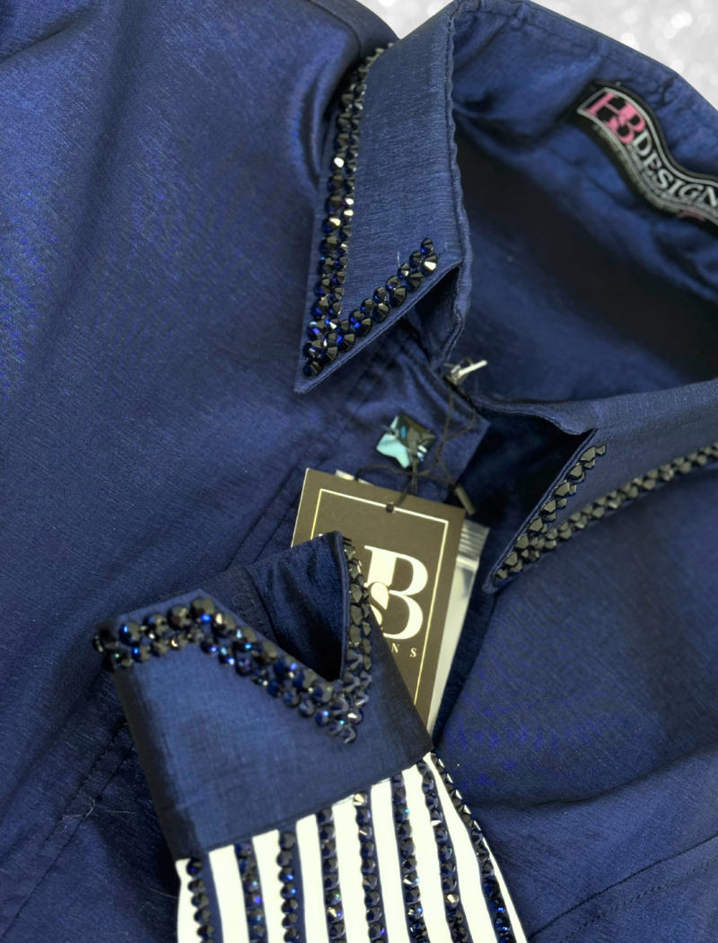 SIMPLY+ Deep Navy w/ Striped Sleeves Stretch Taffeta Day Shirt 1387