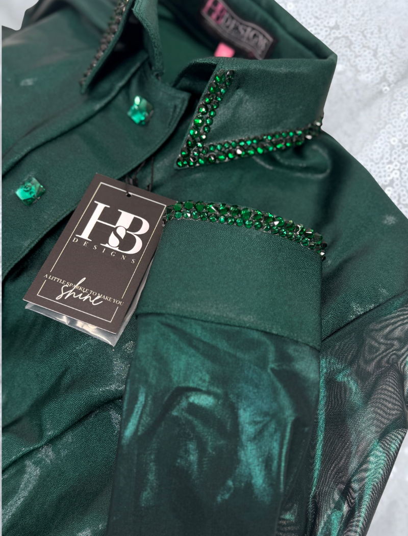 SIMPLY BREEZY Hunter Green Melted Metals Stretch Day Shirt