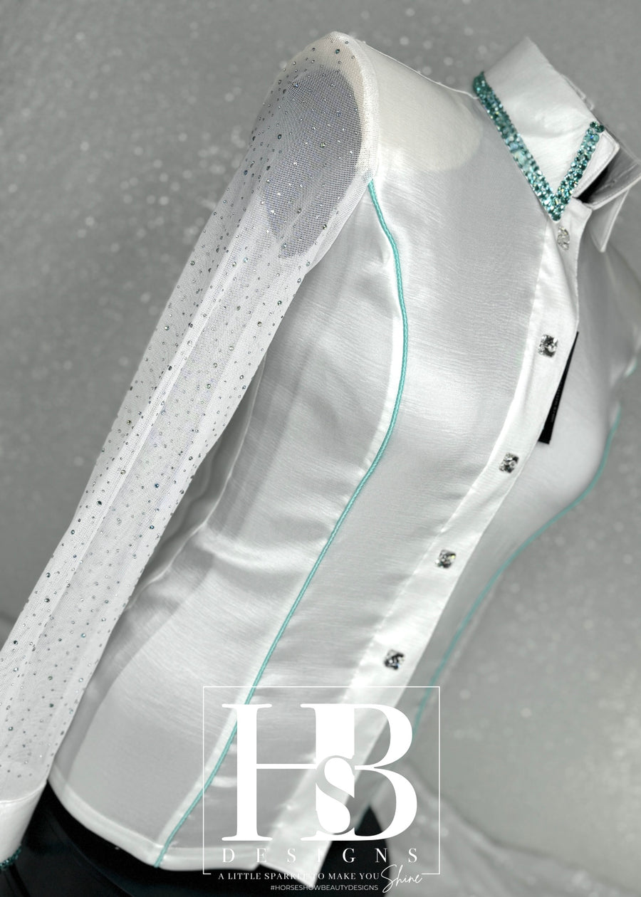 SIMPLY BREEZY White & Seafoam/Mint Taffeta Day Shirt 1126