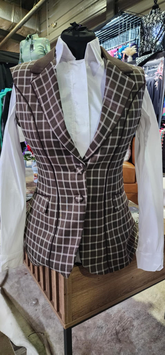 TAILORED Bold Brown & White Plaid Halter/Longe Line Vest #2001