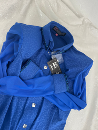 SIMPLY BREEZY Royal Blue Leopard Print Spandex Day Shirt 1391