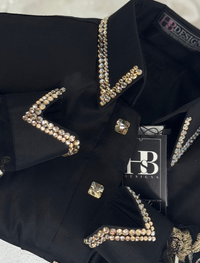 SIMPLY BREEZY Black w/ Gold Stretch Taffeta Day Shirt 1380