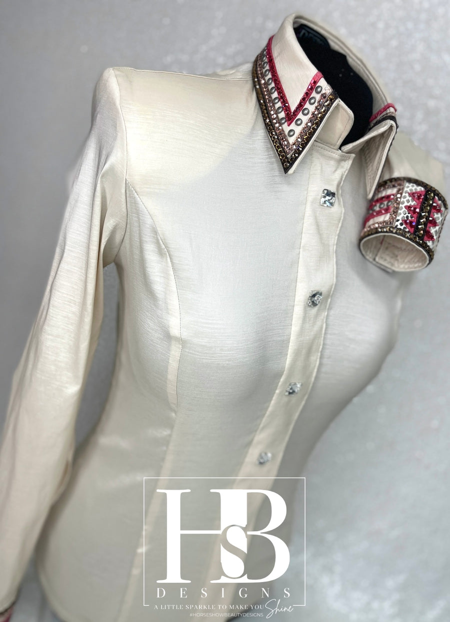 LUXE Chocolate, Coral and English Cream/Champagne Stretch Taffeta Day Shirt 1183