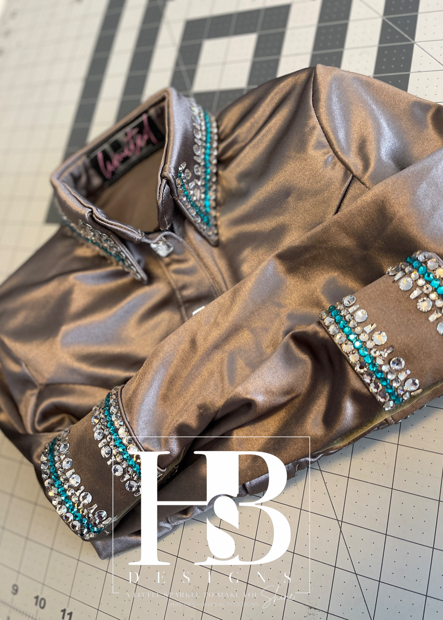 YOUTH LUXE Taupe & Teal Satin Day Shirt 1000