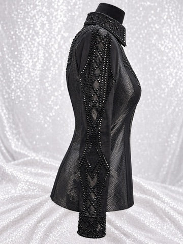 GLAM YOKED Black on Black w/ Contrast Panels Stretch Day Shirt 1522