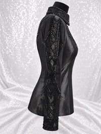 GLAM YOKED Black on Black w/ Contrast Panels Stretch Day Shirt 1522
