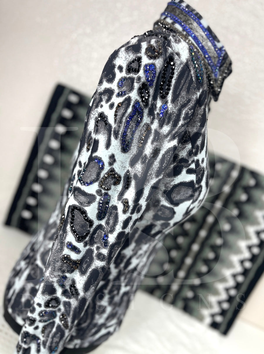 GLAM Purple/Blue Leopard Stretch Spandex Shirt 1305